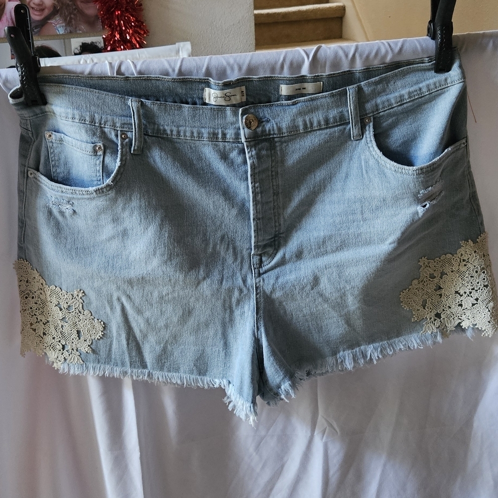 #119 Jessica Simpson Light Blue Jean Shorts with Cream Accents
